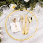 Goodluck 25 Pack Reusable Plastic Clear Charger Plates with Gold Rim, 12-Inch, f... - Image 3