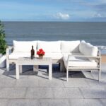 SAFAVIEH Outdoor - Endelia Conversation Set - Grey & Beige - Solid Wood with Cus... - Image 7