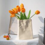 Relexome Paper Bag Vase Crinkle Wide Ceramic Flower Vase Cream White Boho Wabi-S... - Image 5