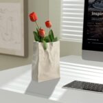 Relexome Paper Bag Vase Crinkle Wide Ceramic Flower Vase Cream White Boho Wabi-S... - Image 7