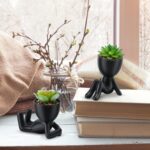 Fake Succulent, Mini Succulents Plants Artificial in Black Modern Human Shaped C... - Image 3