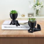 Fake Succulent, Mini Succulents Plants Artificial in Black Modern Human Shaped C... - Image 4