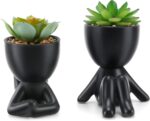 Fake Succulent, Mini Succulents Plants Artificial in Black Modern Human Shaped C... - Image 7