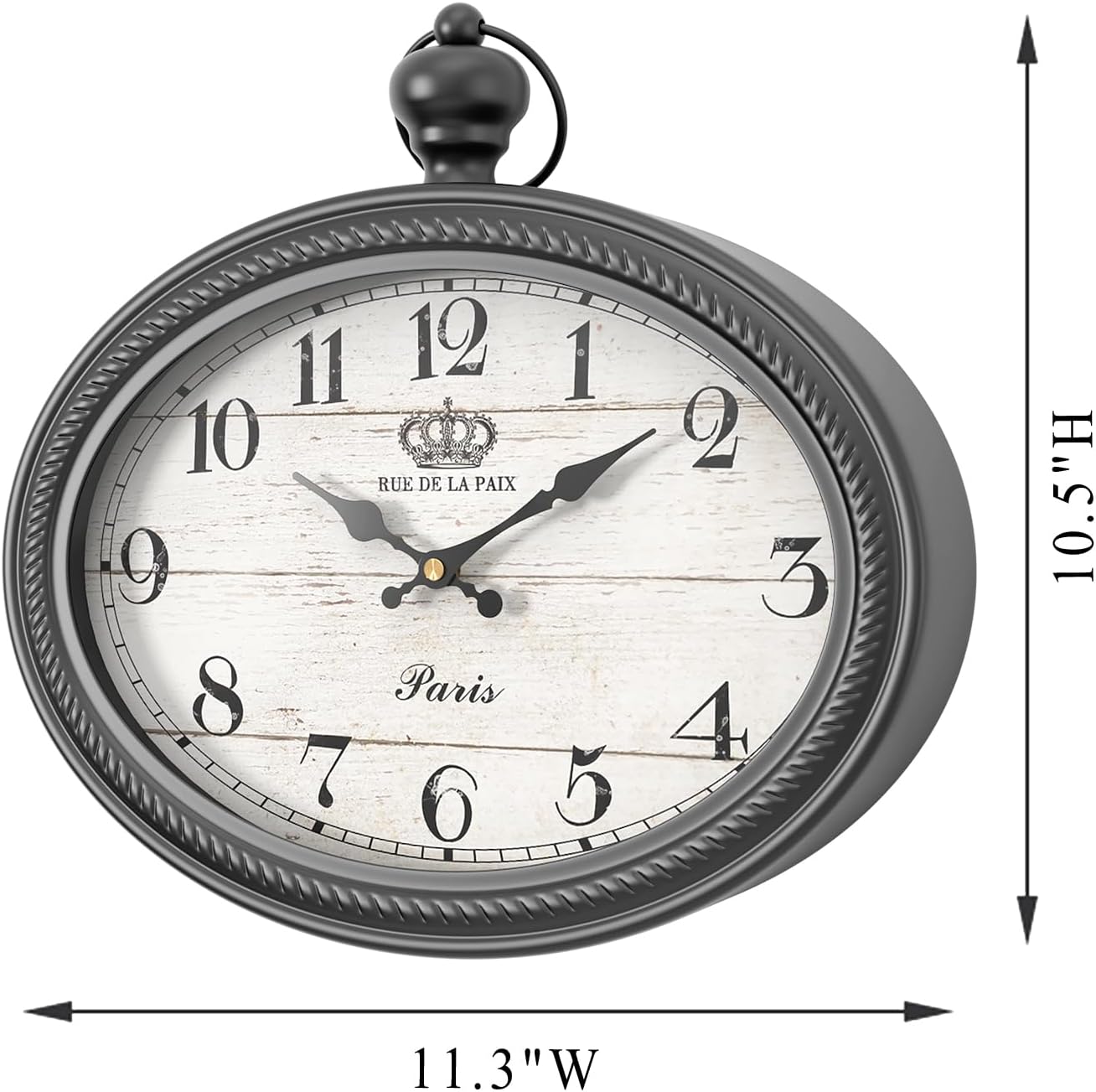 Retro Oval Wall Clock. Black Vintage Antique Style. Battery Operated Decor Wall ... - Image 3