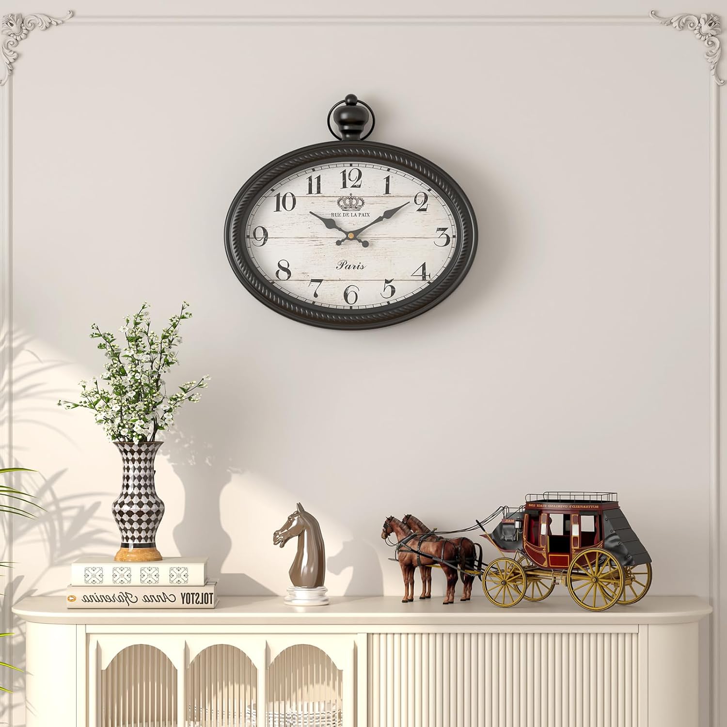 Retro Oval Wall Clock. Black Vintage Antique Style. Battery Operated Decor Wall ... - Image 5