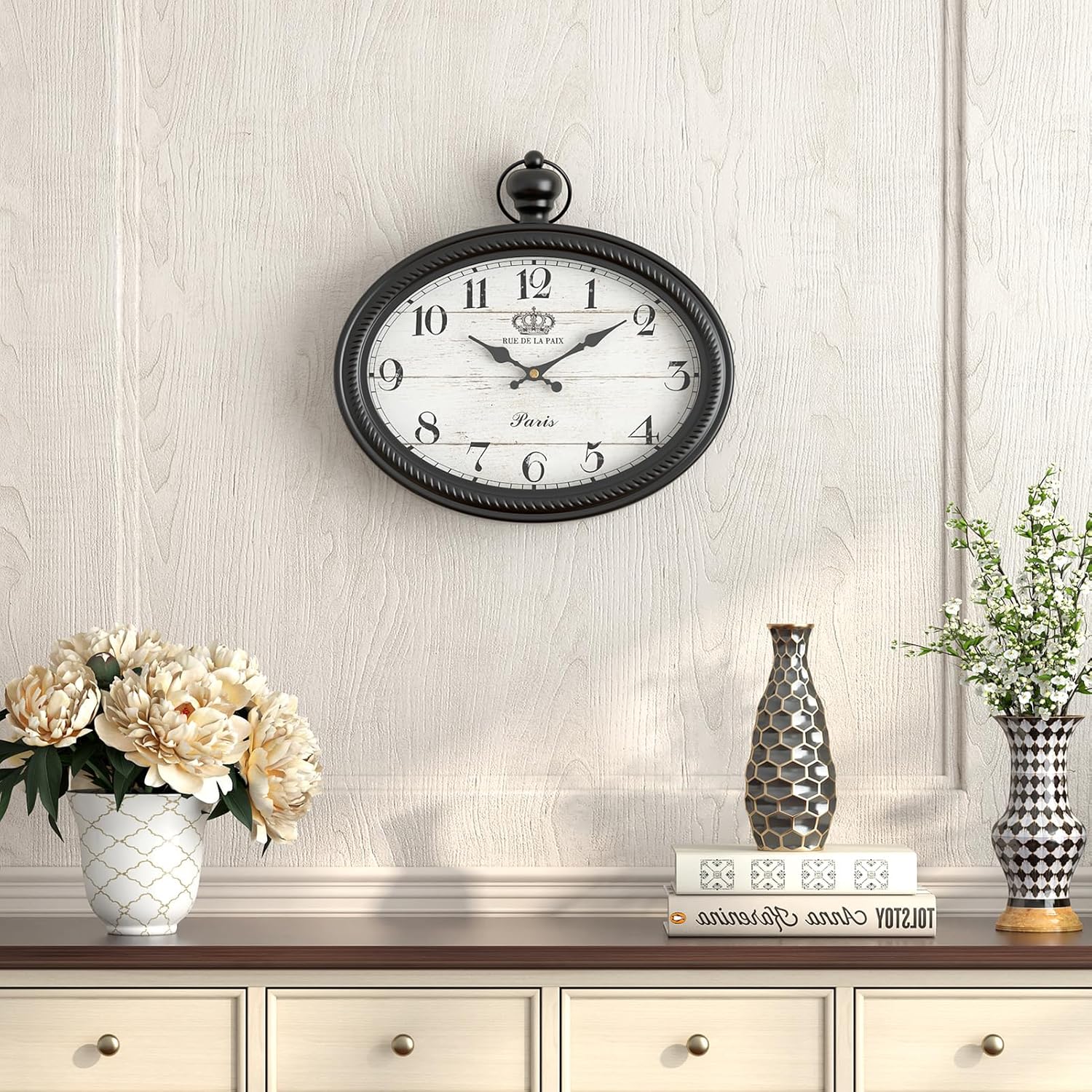 Retro Oval Wall Clock. Black Vintage Antique Style. Battery Operated Decor Wall ... - Image 8