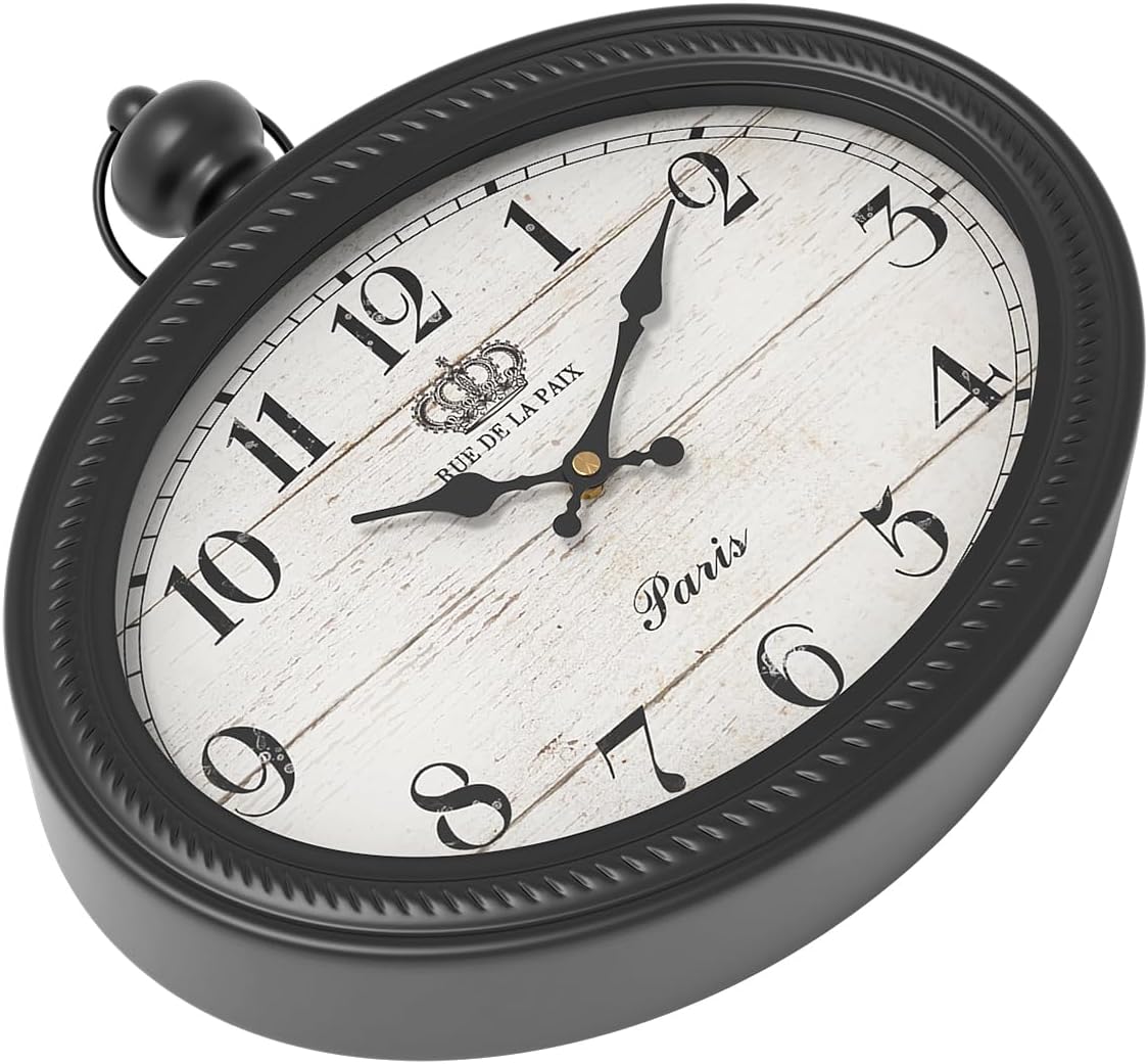 Retro Oval Wall Clock. Black Vintage Antique Style. Battery Operated Decor Wall ... - Image 9