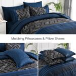 Luxudecor Navy Blue Comforter Set Queen Size, 7 Pieces Stripe Geometric Bed in a... - Image 4