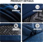 Luxudecor Navy Blue Comforter Set Queen Size, 7 Pieces Stripe Geometric Bed in a... - Image 5