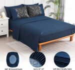 Luxudecor Navy Blue Comforter Set Queen Size, 7 Pieces Stripe Geometric Bed in a... - Image 6
