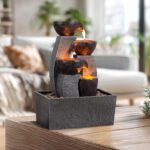 GOSSI Tabletop Water Fountain with LED Lights, Indoor Waterfall Fountain with Ca... - Image 3