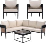 SAFAVIEH Outdoor Collection Harrison Black & Taupe Barrel Back Chair Set of 2 - Image 7