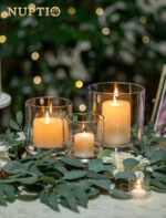 NUPTIO Hurricane Glass Candle Holders: Set of 3 Thick Glass Large Pillar Candle ... - Image 5