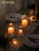 NUPTIO Hurricane Glass Candle Holders: Set of 3 Thick Glass Large Pillar Candle ... - Image 6