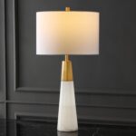 SAFAVIEH Couture Lighting Collection Toto Alabaster/Gold 27-inch Bedroom Living ... - Image 6