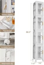VECELO 4 Tier Tall Plastic Slim Storage Cabinet with Lockable Wheels, Adjustable... - Image 4