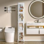 VECELO 4 Tier Tall Plastic Slim Storage Cabinet with Lockable Wheels, Adjustable... - Image 5