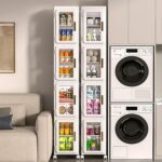 VECELO 4 Tier Tall Plastic Slim Storage Cabinet with Lockable Wheels, Adjustable... - Image 6