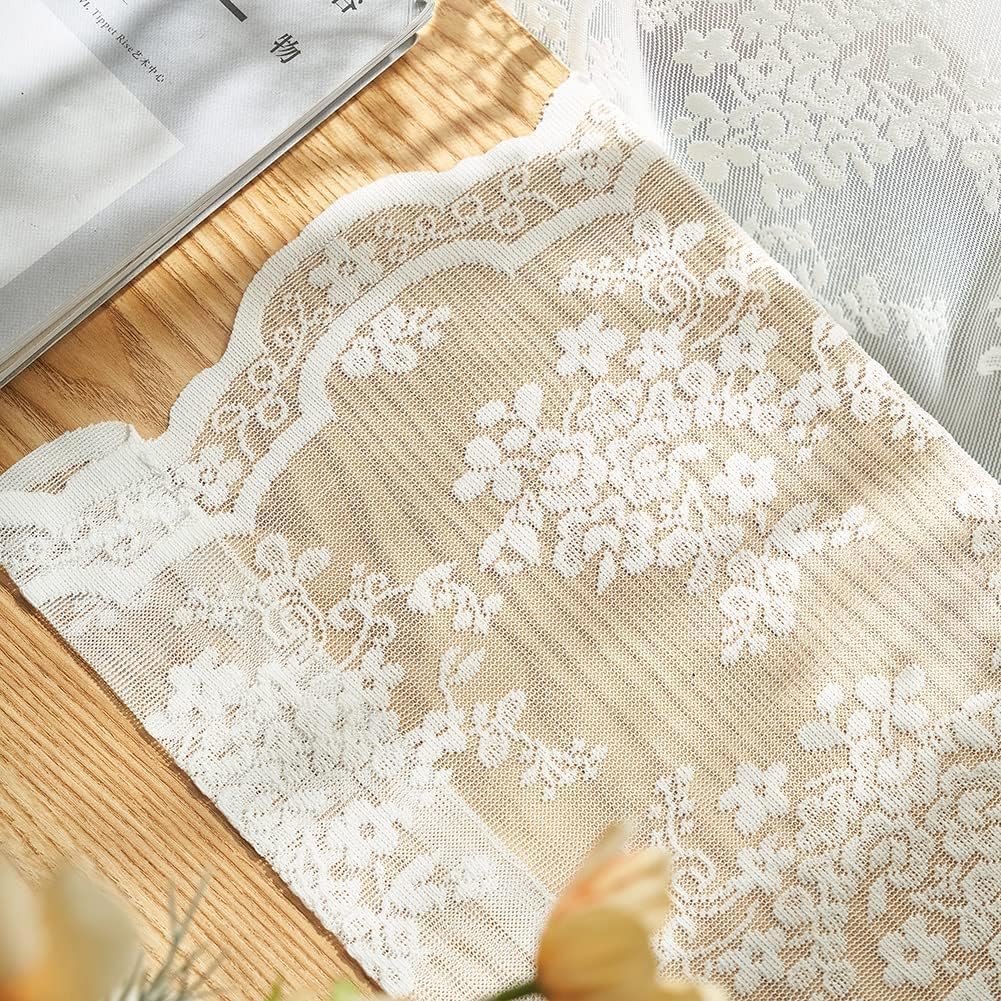 YJ YANJUN Vintage Lace Curtains Ivory Floral 105 inch Curtains 2 Panels for Livi... - Image 5
