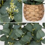 DILATATA Artificial Eucalyptus Stems in Woven Basket Planter, 11" Fake Plant Euc... - Image 4