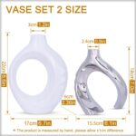 White Ceramic Vase Set of 2, White and Silver Round Donut Ceramic Decorative Vas... - Image 5