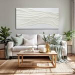 Framed Neutral Abstract Wall Art White Pictures Wall Decor Textured Canvas Paint... - Image 3