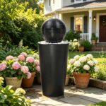 30" H Ceramic Sphere Water Fountain with LED Light, Modern Minimalist Design, Bl... - Image 4