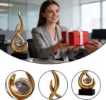 Abstract Golden Flame Art Deco Sculpture - Luxury Living Room Decor with Crystal... - Image 4