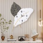 18x27 inch Large Modern Feather Leaf Shape Wall Clock for Living Room Decor, Whi... - Image 2