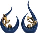 2 PCS Navy Blue Gold Home Decor Accent Ceramic Statue Abstract Sculpture Centerp... - Image 2