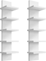 2 Pack 5 Tier Wall Shelf Unit - Narrow Smooth Laminate Finish - Vertical Column ... - Image 2