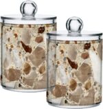 2 Pack Beige and Brown Marble Print Apothecary Jars with Lid, 10 Oz Clear Plasti... - Image 2