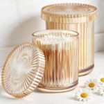 2 Pack Glass Qtip Holder Dispenser Set - Bathroom Organizer for Cotton Swabs, Ba... - Image 2
