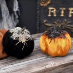 2 Pack Halloween Decorative Pumpkins with Spider Ornaments, Black and Orange Vel... - Image 2