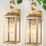 2 Pack Outdoor Light Fixtures Wall Mount, 15 Inch Gold Exterior Wall Sconces Wat... - Image 2