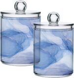 2 Pack Qtip Holder Dispenser Blue Marble Ink Modern Fluid Art (2) Bathroom Stora... - Image 2