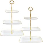 2 Pack RAUVOLFIA Plastic 3 Tier Cupcake Stand with Gold Rim, Plastic Tiered Serv... - Image 2
