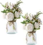 2 Packs Faux Flowers in vase,Fake Flowers with Vase, Artificial Silk Roses in Va... - Image 2