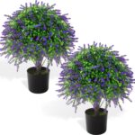 2 Pcs Artificial Lavender Topiary Ball Trees Potted Plants, UV Resistant Fake La... - Image 2