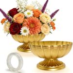 2 Pcs Gold Compote Bowl Vases for Centerpieces, 7" Wide Distressed Metal Pedesta... - Image 2