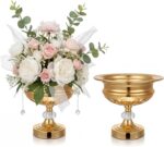2 Pcs Gold Metal Vases for Centerpieces Crystal Gold Compote Vase Footed Wedding... - Image 2