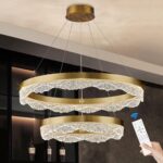 2 Rings Gold Chandelier 24’’ Modern LED Chandeliers for Dining Room Dimmable LED... - Image 2