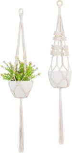 2 pcs Macrame Plant Hanger Indoor – Heavy Cotton Rope Supports Up to 20 lbs – De... - Image 2