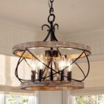 20" Farmhouse Chandelier, 5-Light French Country Drum Chandelier Over Table, Woo... - Image 2