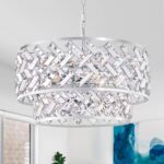 20'' Modern 6-Light Chrome Crystal Pendant Chandelier, Luxury Round Semi Flush M... - Image 2