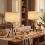 20.8" Modern Tripod Table Lamps Set of 2 Black and Gold Metal Table Lamps for Li... - Image 2
