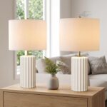 21" Modern Ceramic Table Lamp Set of 2 for Bedroom, Touch Control White Desk Lam... - Image 2