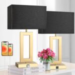 22'' Black&Gold Lamps for Bedrooms Set of 2, Touch Control Table Lamps with USB ... - Image 2