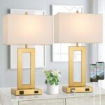 22’’ Table Lamps for Bedrooms Set of 2, Gold Bedside USB Desk Lamp with AC Outle... - Image 2