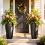 22.8" Tall Planters Set of 2, High-Density Resin Brushed Outdoor Pots for Plants... - Image 2